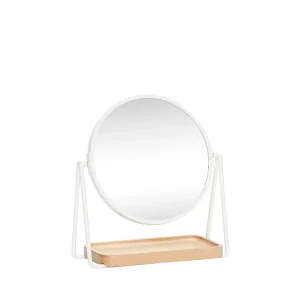 Smize Bordsspegel Rund Vit/Naturlig - 21x10xh25cm